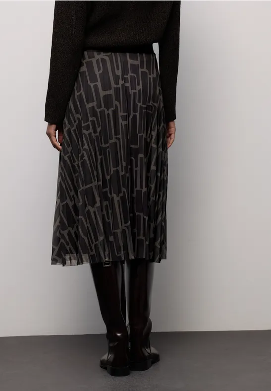 Mesh Plissée Rock mit Print darkest brown