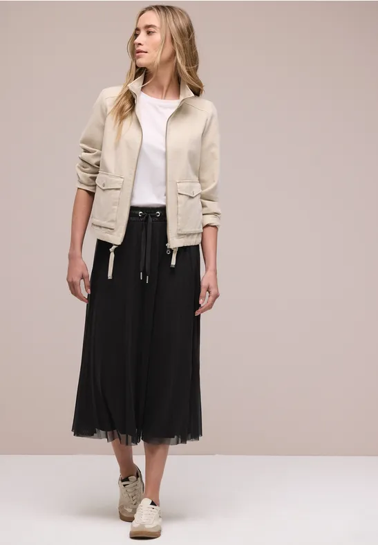 Midi-Rock aus Mesh in Plisséestruktur Black