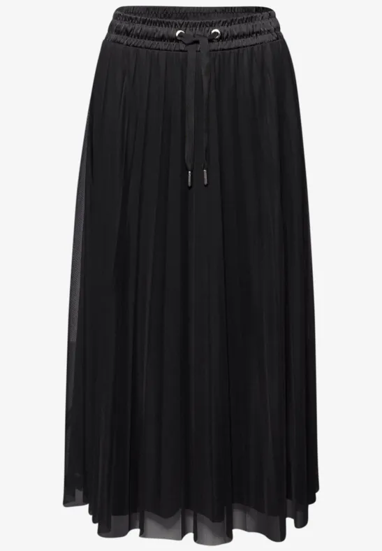 Midi-Rock aus Mesh in Plisséestruktur Black