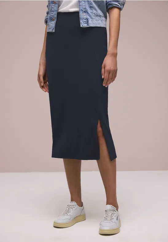 Midi-Rock in Rippstruktur shadowed navy