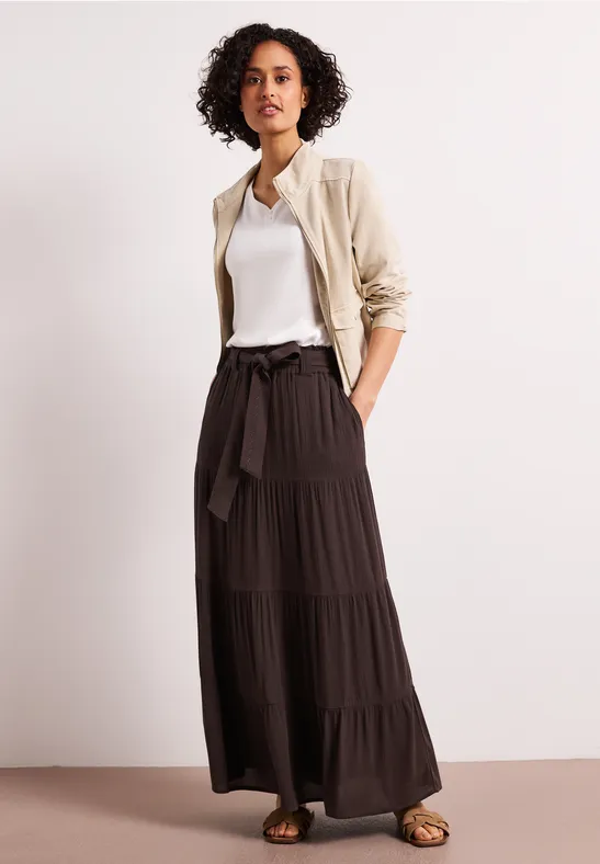 Maxirok met volants en riemdetail espresso brown