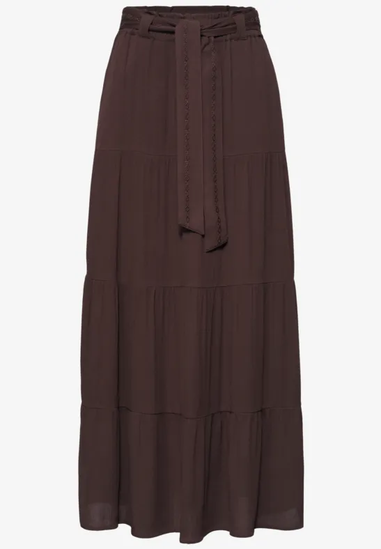 Maxirok met volants en riemdetail espresso brown
