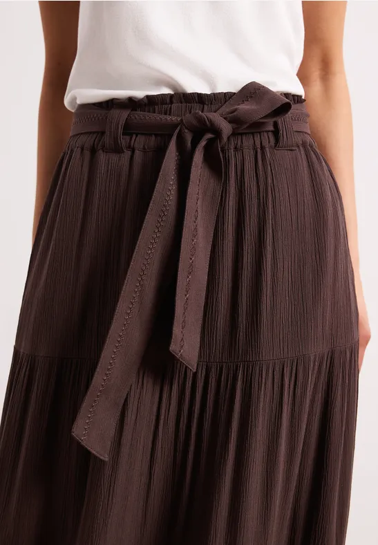 Maxirok met volants en riemdetail espresso brown