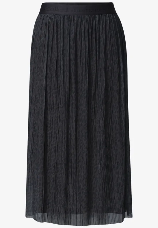 Zwarte, geplooide midirok met elastische taille