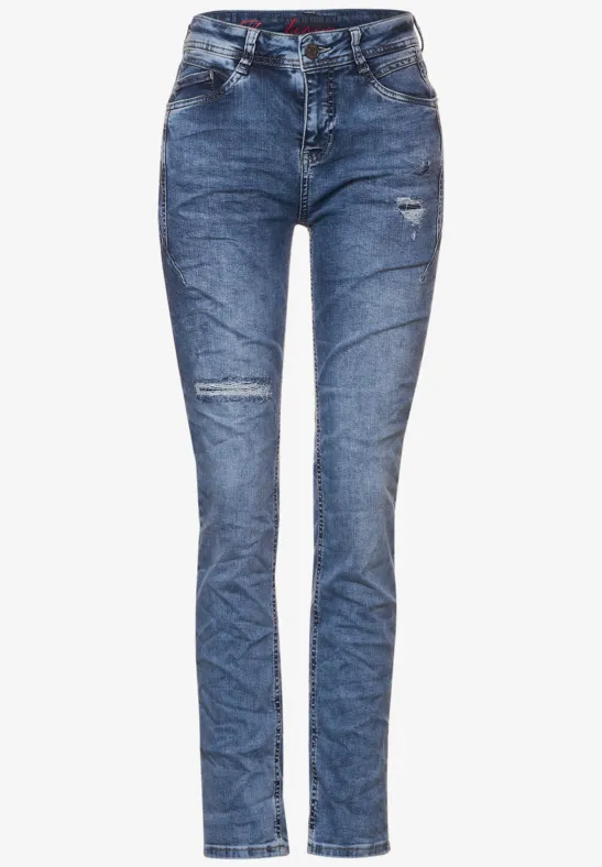 Casual Fit used Jeans mid indigo destroy wash