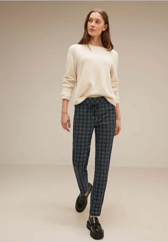 Karierte Loose Fit Hose Black