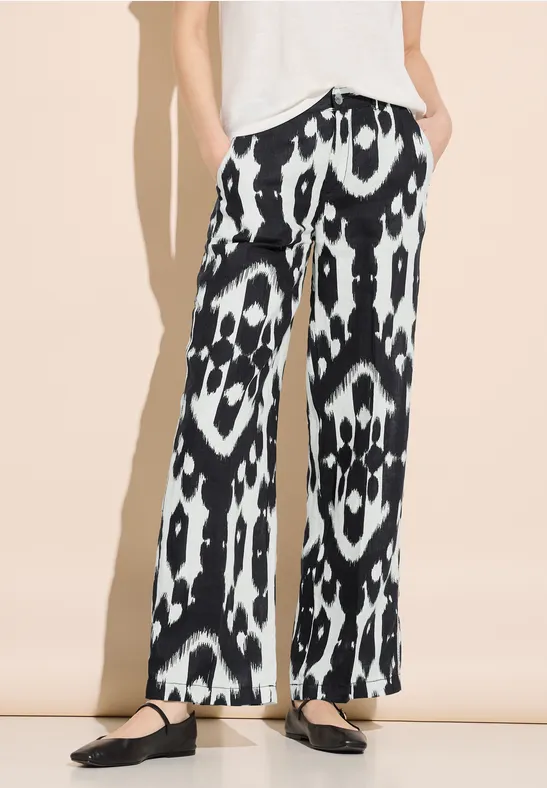 Linnen broek met print Black
