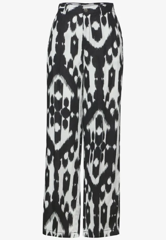 Linnen broek met print Black