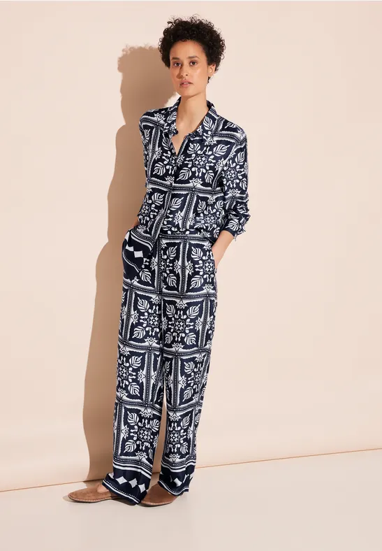 Satin Print Hose deep blue