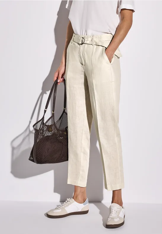 Linnen chino met riem moonstone sand