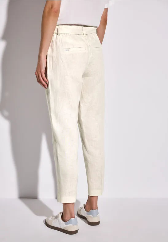 Linnen chino met riem moonstone sand