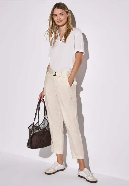Linnen chino met riem moonstone sand