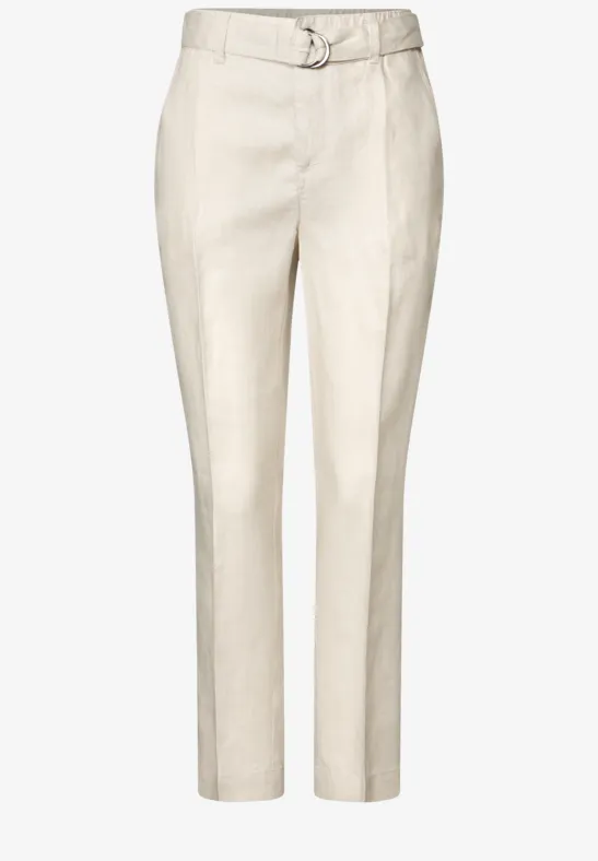 Linnen chino met riem moonstone sand