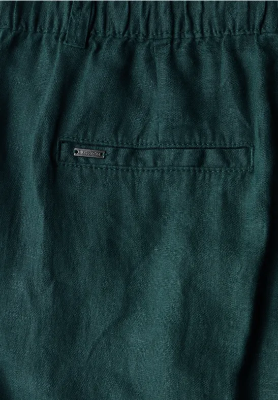 Linnen chino's in een casual pasvorm dark garden green