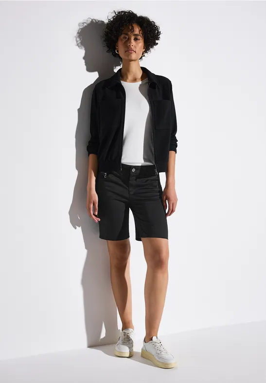Bermuda en satin avec fermeture éclair Black