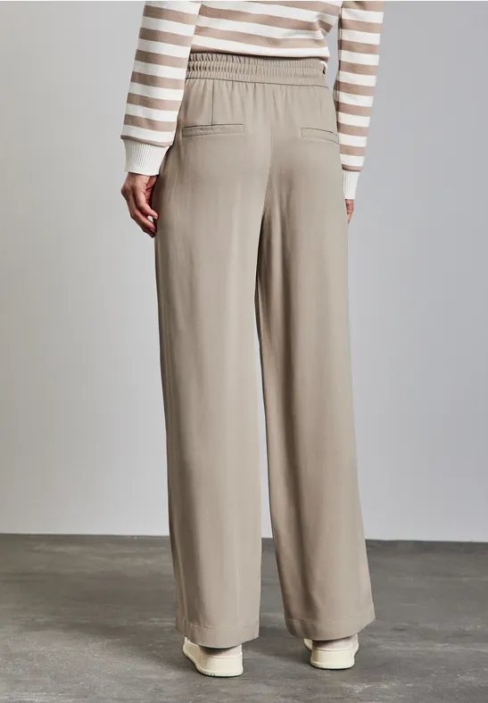 Wide Leg Twill Pantalon safari beige