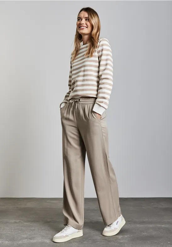 Wide Leg Twill Pantalon safari beige
