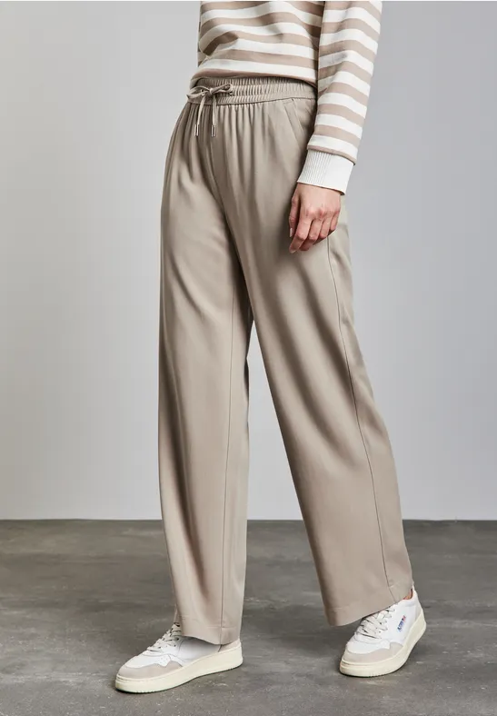 Wide Leg Twill Pantalon safari beige