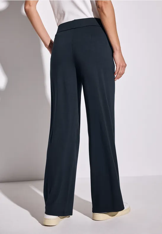 Wide Leg Jersey-Hose deep blue