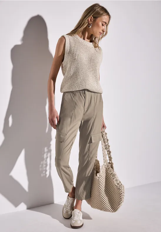 Paperbag broek in cargolook vintage stone