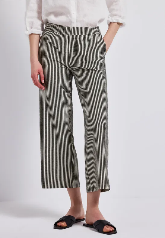 Gestreifte Seersucker Hose Black
