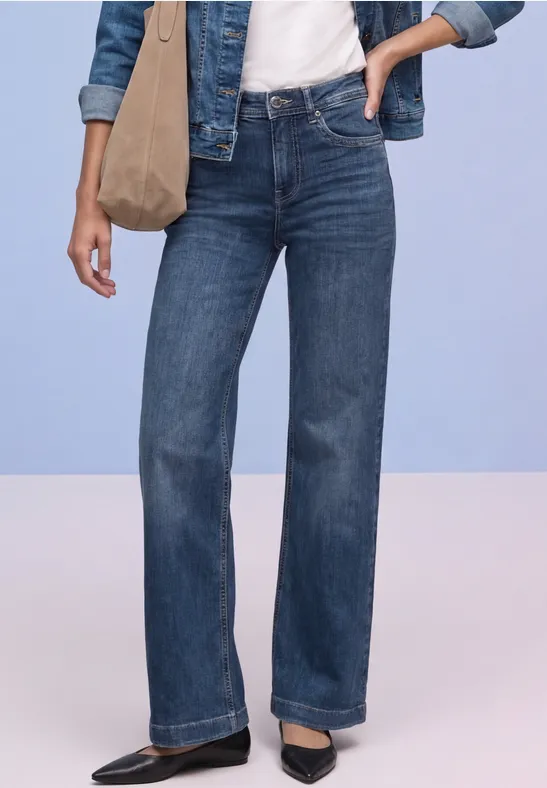 Wide Legs Jeans mid blue soft washed