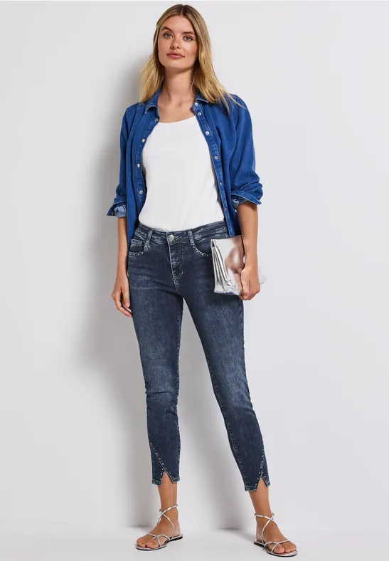 Jeans met split en klinknagels Dark Blue Wash