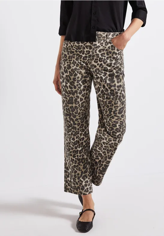 Straight Legs look léopard Jeans Leo Print Washed