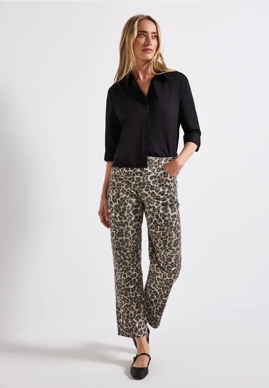 Straight Legs look léopard Jeans Leo Print Washed
