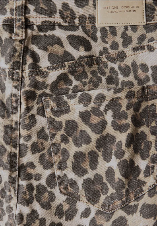 Straight Legs look léopard Jeans Leo Print Washed