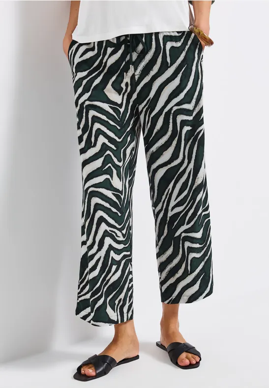 Broek met gedessineerde Wide Legs pine grove green
