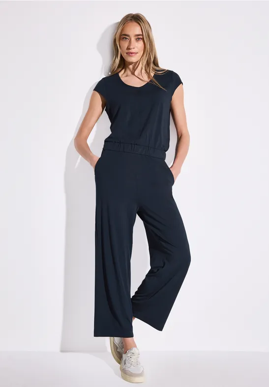 Wide Leg Jersey-Jumpsuit deep blue