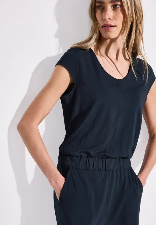 Wide Leg Jersey-Jumpsuit deep blue