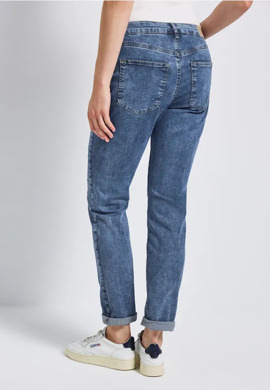Jeans boyfriend mid blue random washed