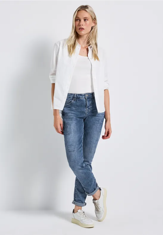 Jeans boyfriend mid blue random washed