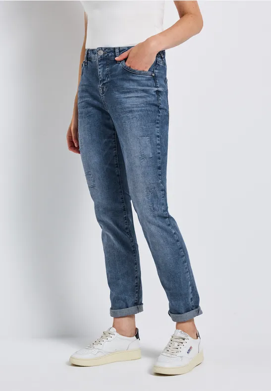 Jeans boyfriend mid blue random washed