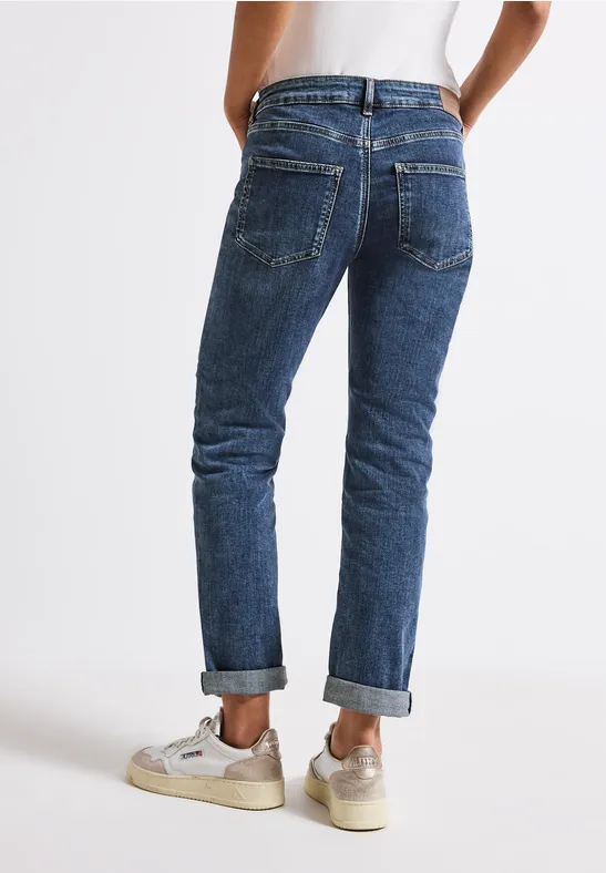 Jeans boyfriend mid blue random washed