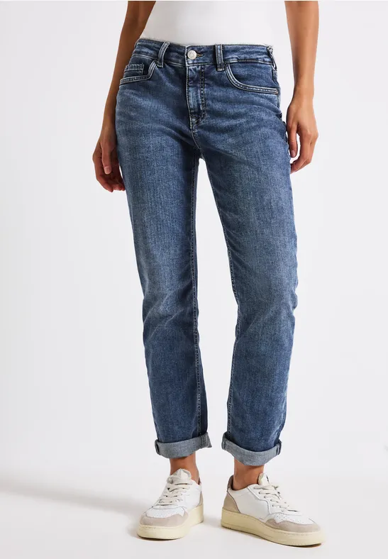 Jeans boyfriend mid blue random washed