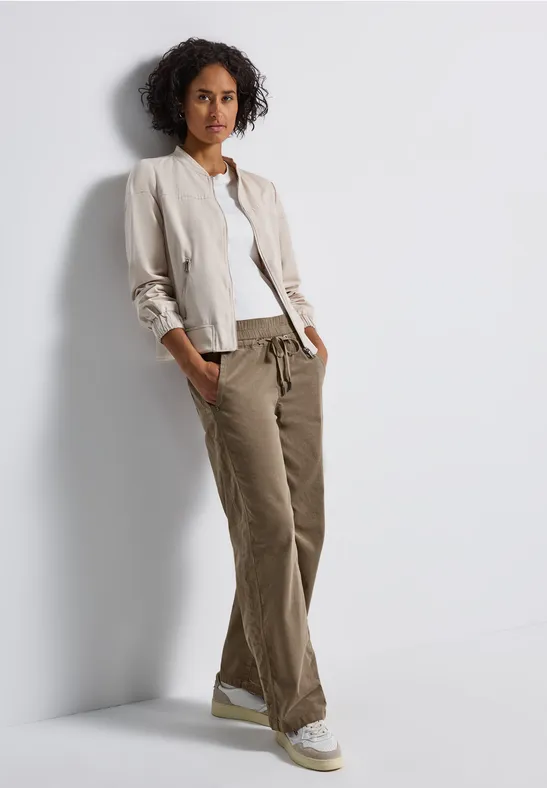 Gewassen look corduroy broek bark brown