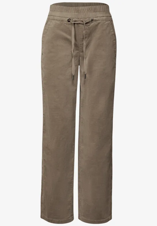 Gewassen look corduroy broek bark brown