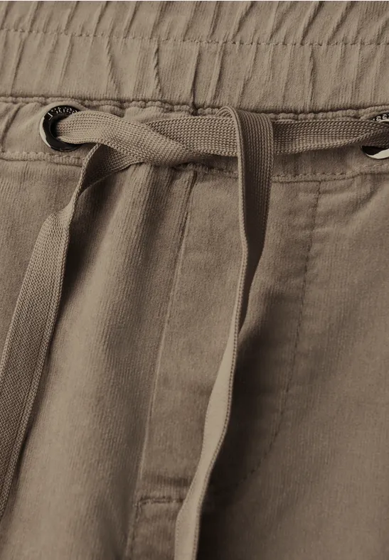 Gewassen look corduroy broek bark brown