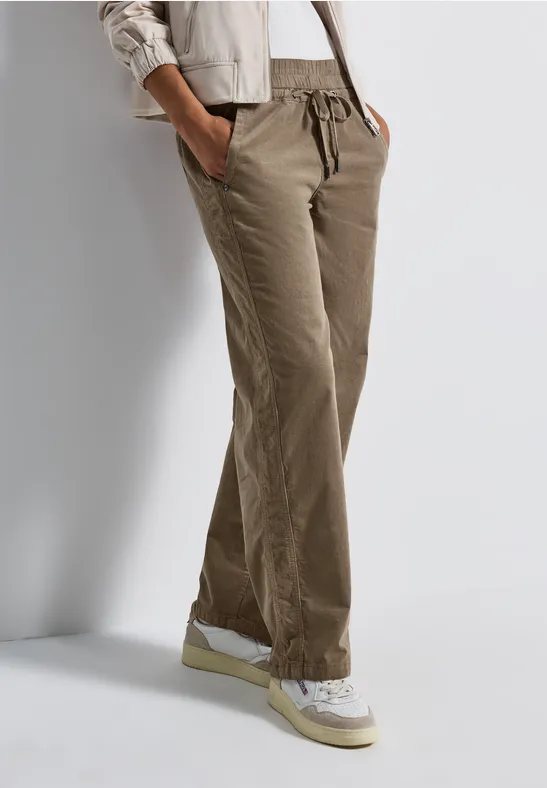 Gewassen look corduroy broek bark brown