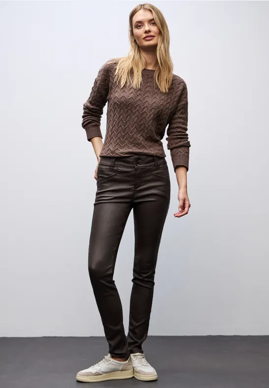 Slim Fit pantalon enduit deep roast brown