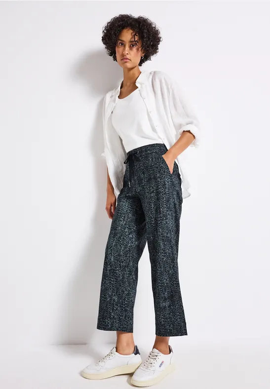 Casual broek met omslag deepwater blue