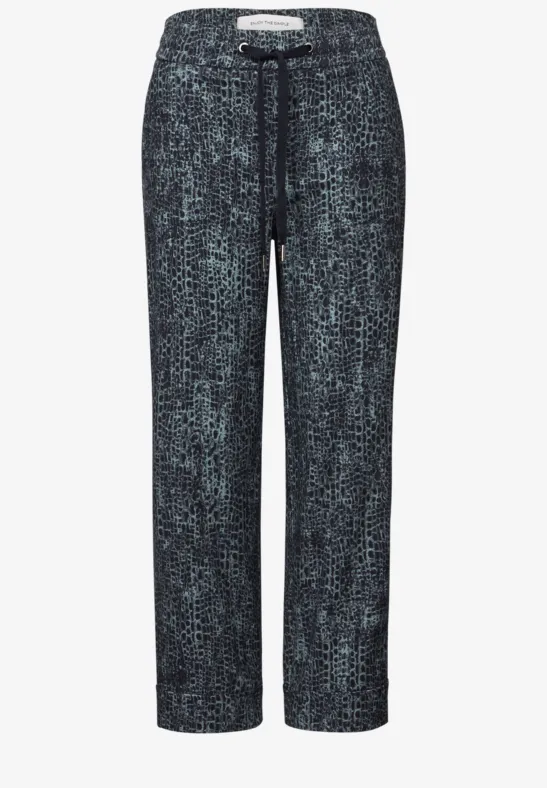 Casual broek met omslag deepwater blue