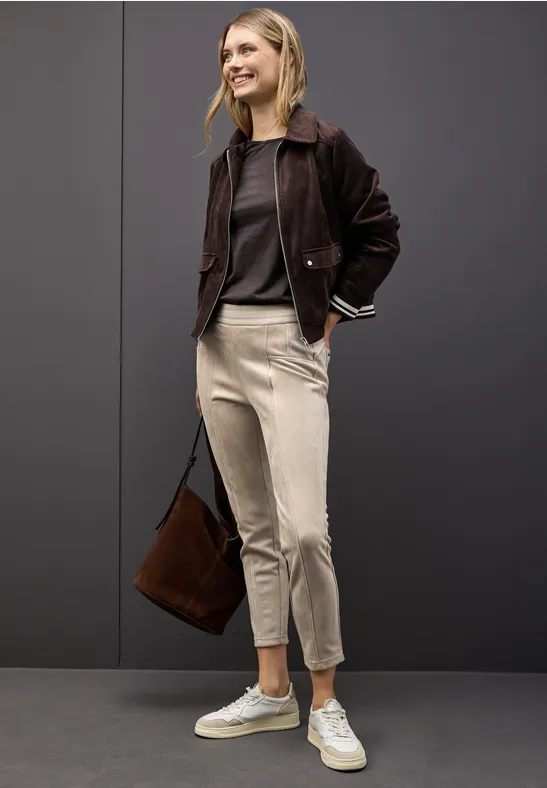 Velours broek dark morn beige