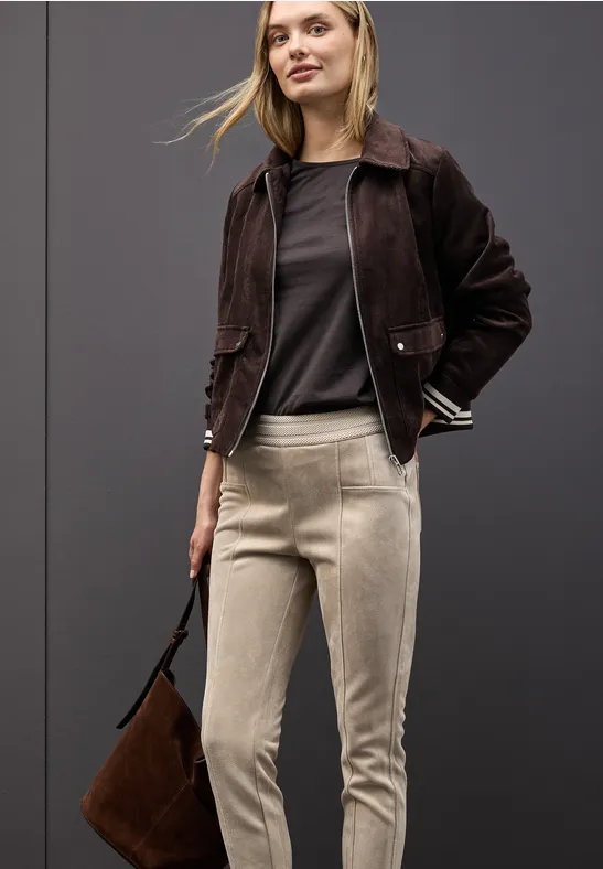 Velours broek dark morn beige