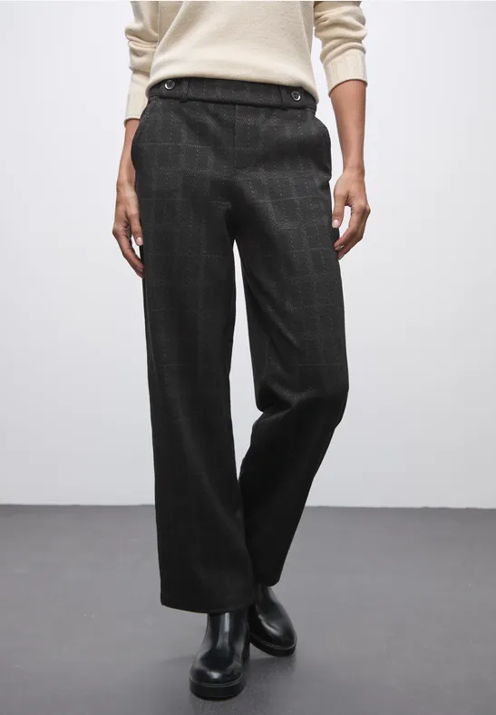 Geruite straight legs broek anthracite melange