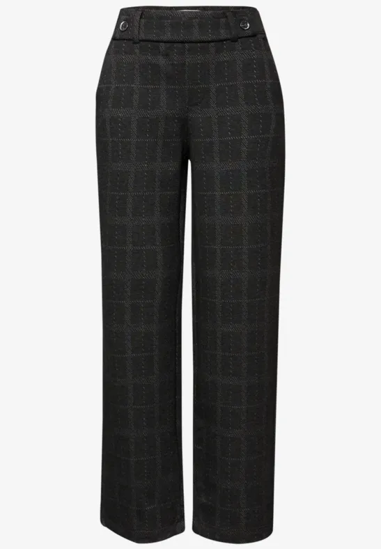 Geruite straight legs broek anthracite melange