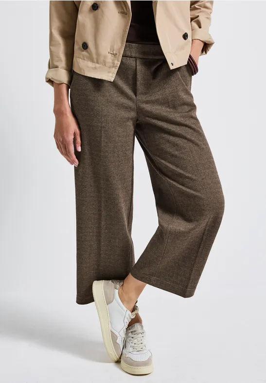 Broek met gedessineerde straight legs bark brown